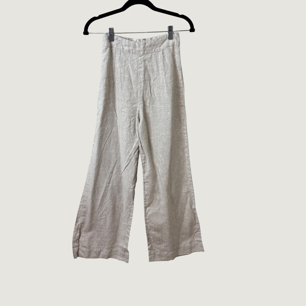 Petal + Pup Wide Leg 100% Linen Pants Oatmeal Beige 2 Coastal Cottagecore Boho